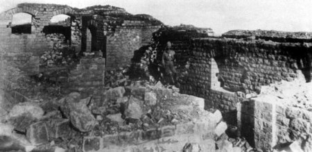 The burnt-out interior of Saragarhi where the bodies of 21 brave men of the 36th Sikhs were found on the 14th September after the seige on 12th